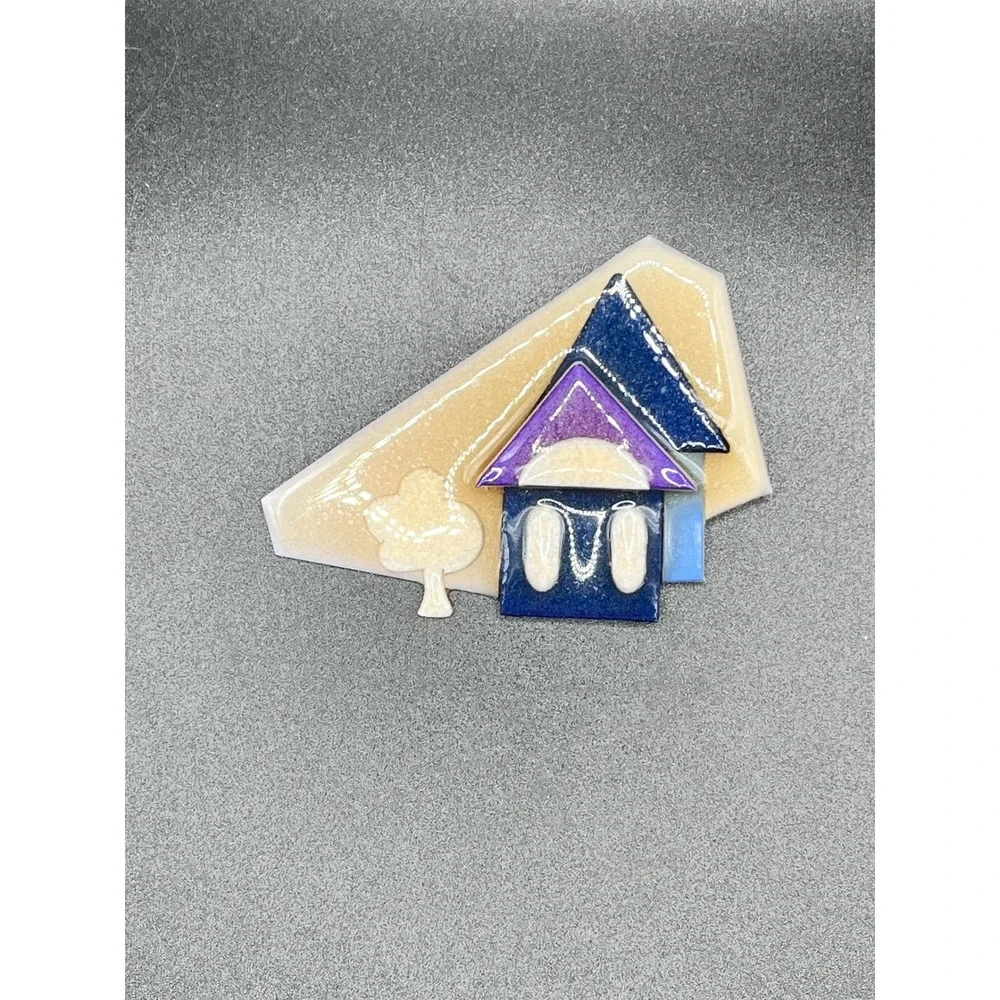 House Pins by Lucinda Enamel Pin Brooch House Tree Blue Purple‎ Geometric 3